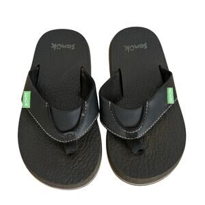 Sanuk Root Beer Cozy Flip Flops Black Sandals Kid's 12/13